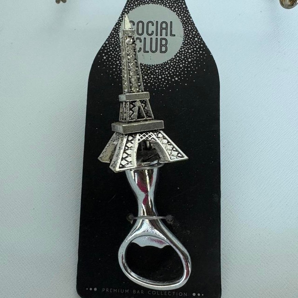 Social Club Eiffel Tower Rhinestone Bottle Opener Silver Paris Bar Tool